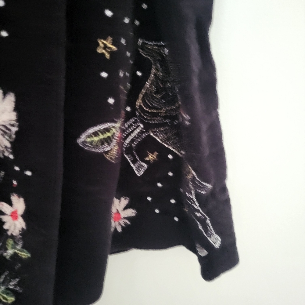 Zara Woman Size XS Embroidered Skort Wrap Shorts Black Velvet Face Whimsical - Picture 6 of 14